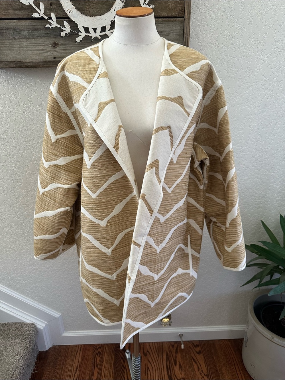 Lafayette 148 New York tan cream textured blazer jacket reversible ladies sz XL